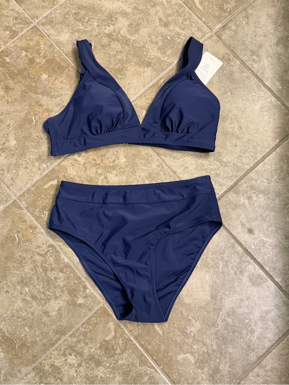 Cupshe Navy Blue V-Neck High-Waist Bikini Set M-bottoms, L-Too